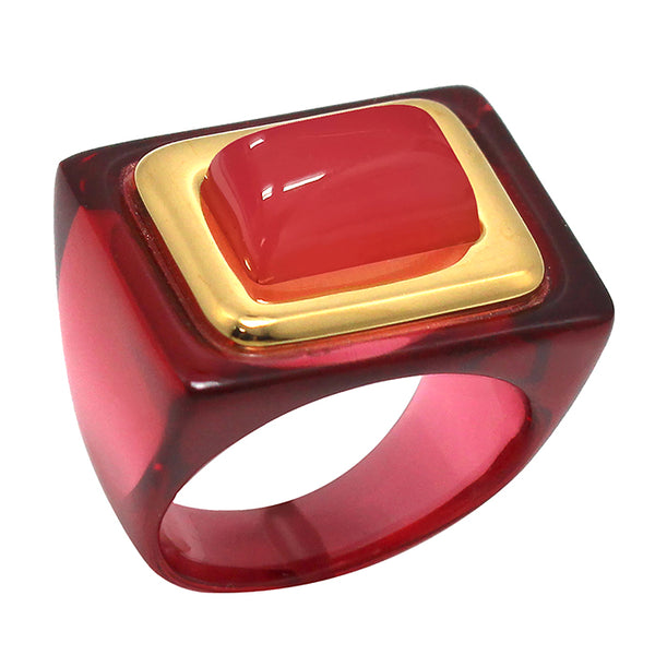 Transparent Square Gold Bubble Ring in WInery