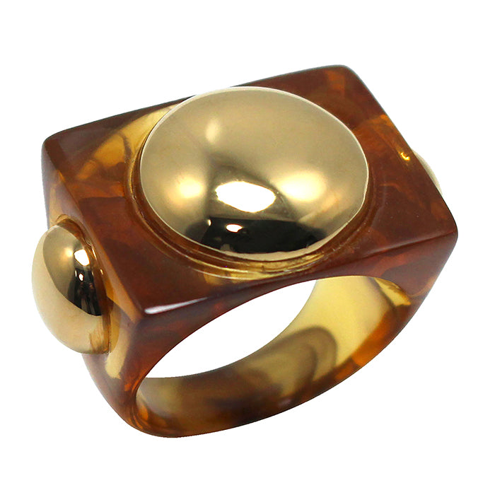 Transparent Dizzy Square Gold Bubble Ring in Tortoise Shell