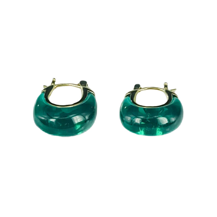 Emerald Green Resin and Gold Earrings