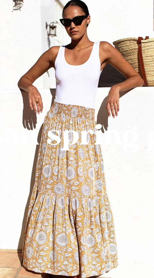 Shirred Maxi Skirt Yellow