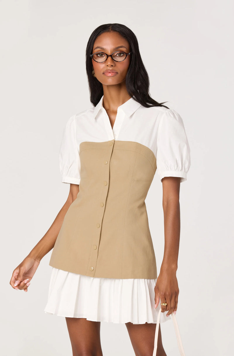 mixed media mini dress Mixed Media Scoop Neck Mini Dress