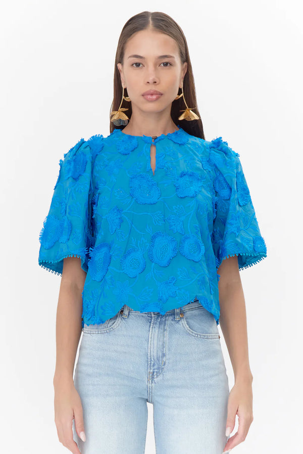 Darby 3D Embriodered Scalloped Hem Blouse