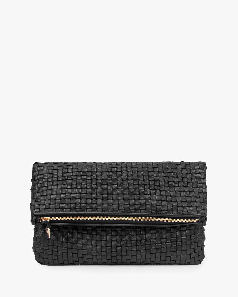 Foldover Clutch with Tabs in Black