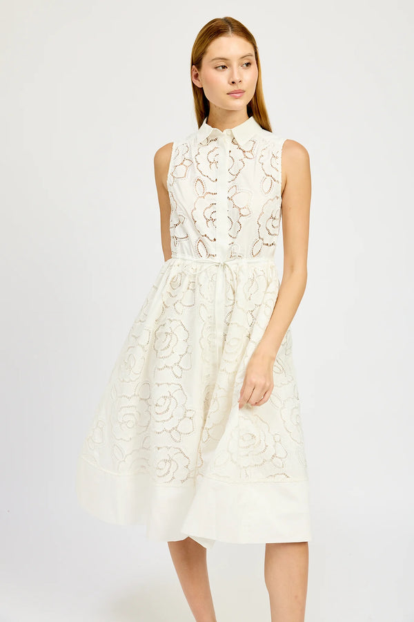 Embroidered Collar Midi Sleeveless