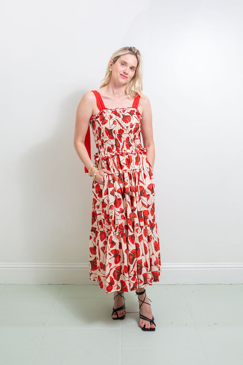 Smocked Contrast Shoulder Maxi Dress