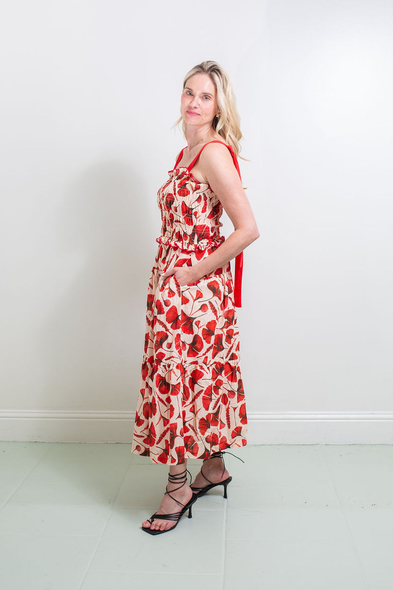 Smocked Contrast Shoulder Maxi Dress
