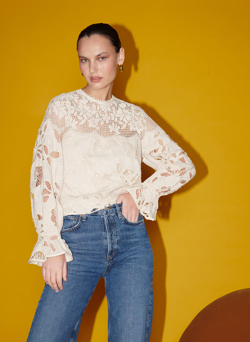 Felicia Schiffli Lace Top