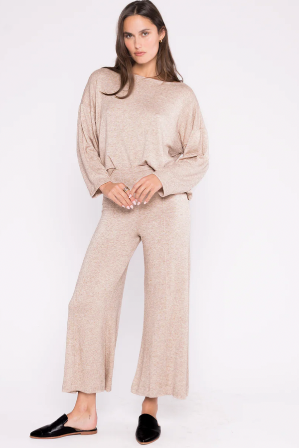 Oatmeal Sweater Knit Wide Leg Pant: Cropped