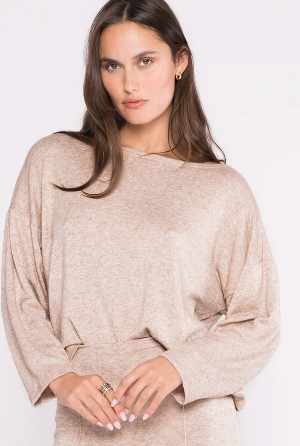 Oatmeal Sweater Knit Boat Neck Top