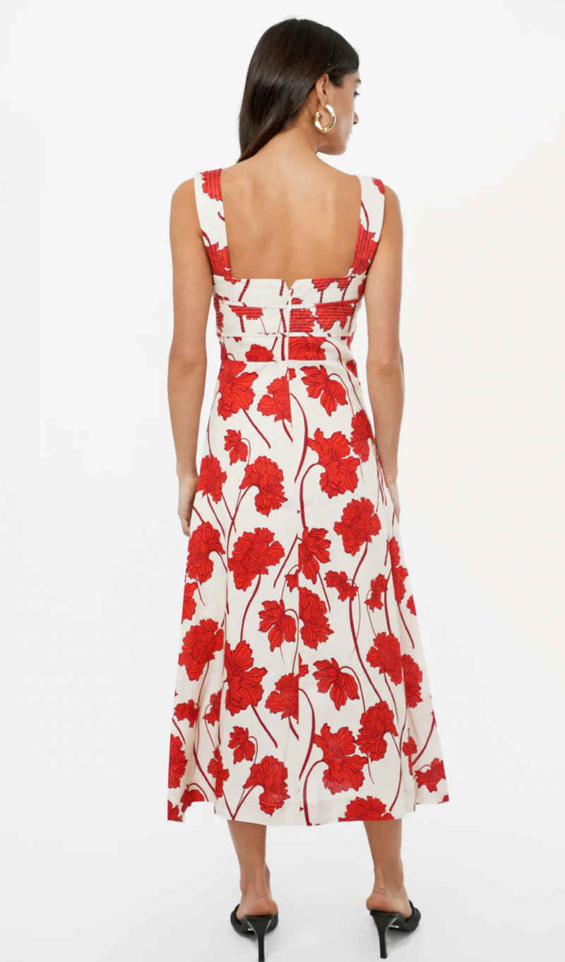 Madi Linen Sweetheart Neck Midi Dress