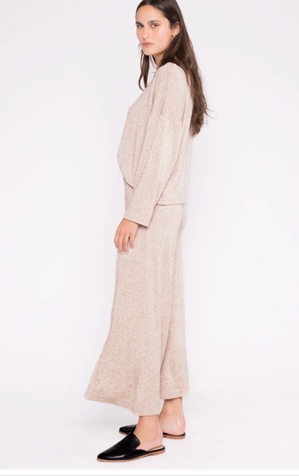 Oatmeal Sweater Knit Wide Leg Pant: Cropped