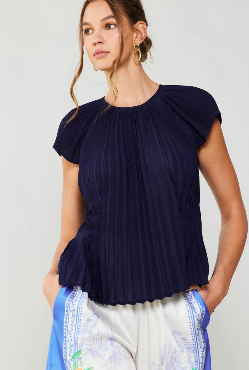 Round Neck Pleated Detail Top