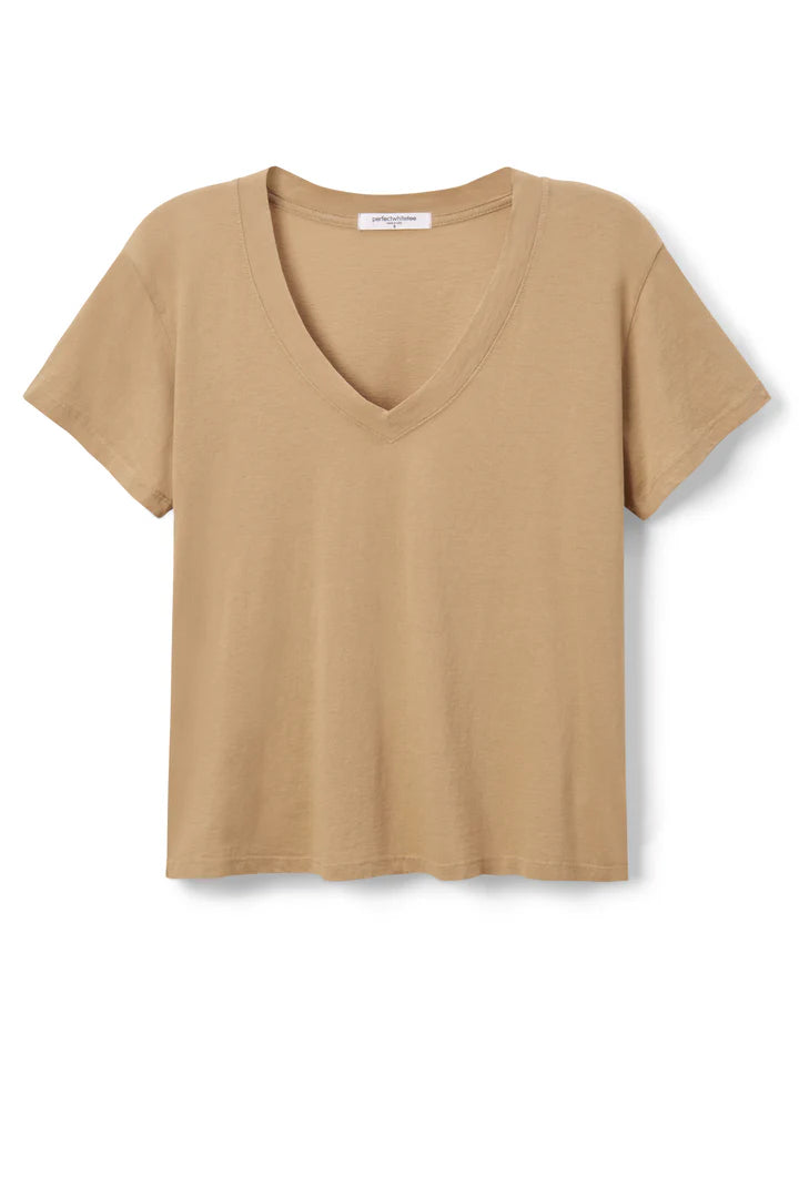 Boxy V Neck Tee in Suede