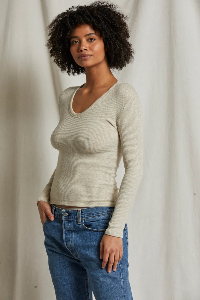 Sweater Ribbed Long Sleeve U Neck