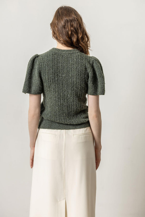 Crew Neck Flutter Sleeve Sweater