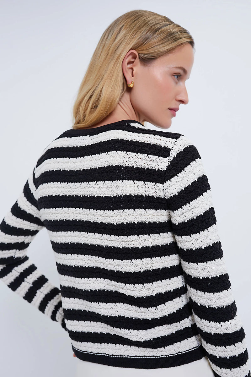 Crew Neck Stripe Cardigan