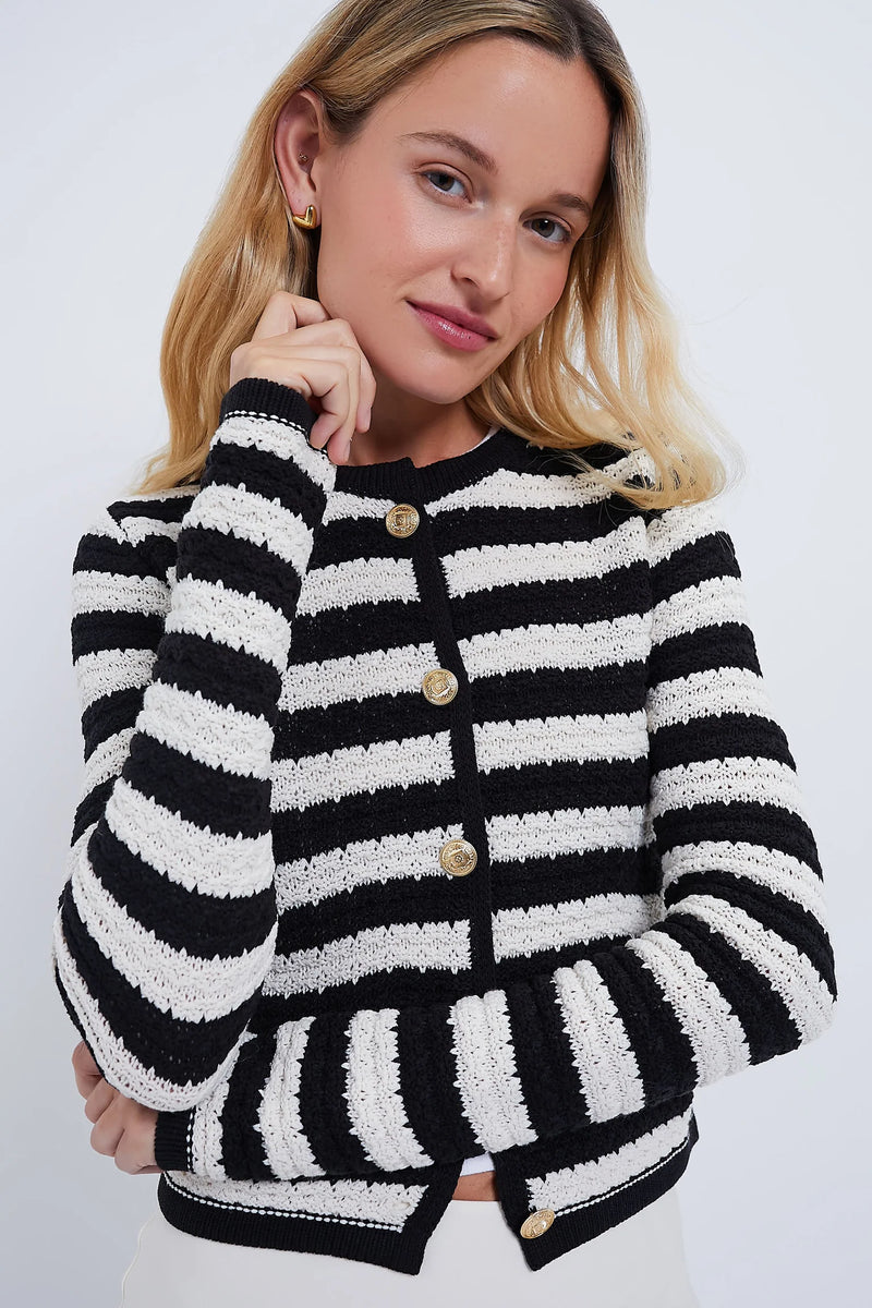 Crew Neck Stripe Cardigan