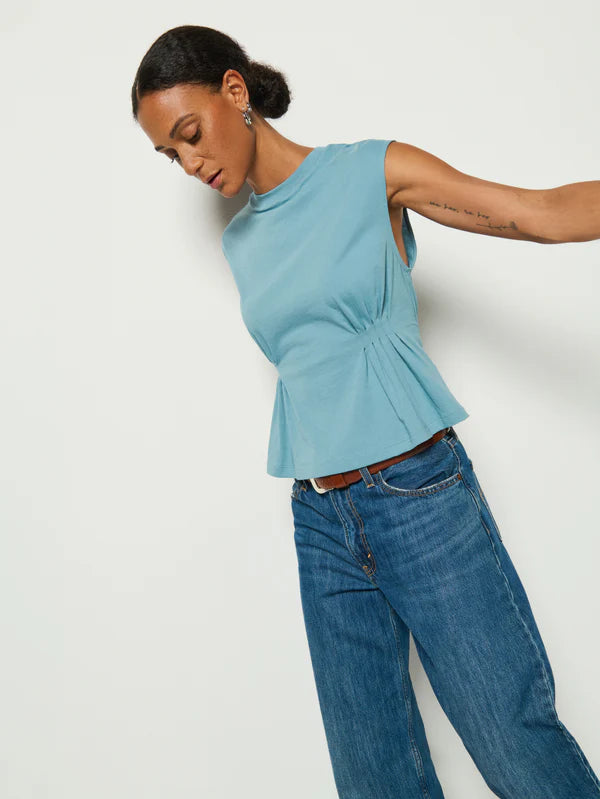 Meg Pleated Top in Smokey Blue