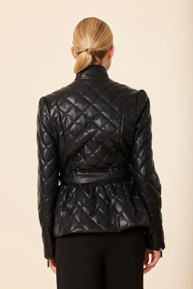 Vegan Leather Quilted Peplum Jacket