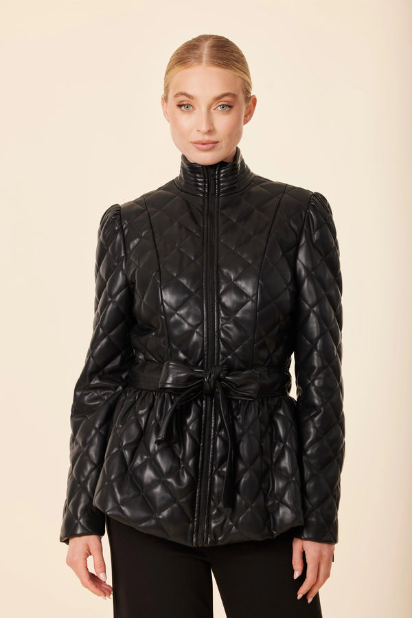 Vegan Leather Quilted Peplum Jacket