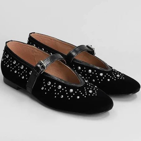 Velvet Studded Balarinas in Black