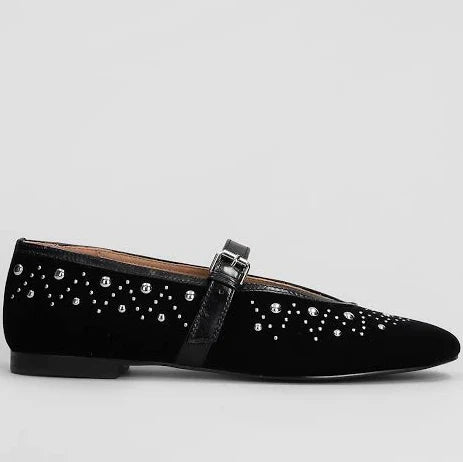 Velvet Studded Balarinas in Black