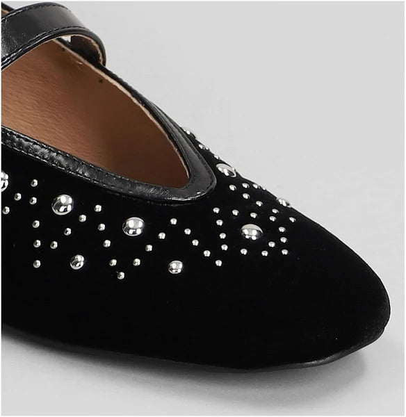 Velvet Studded Balarinas in Black