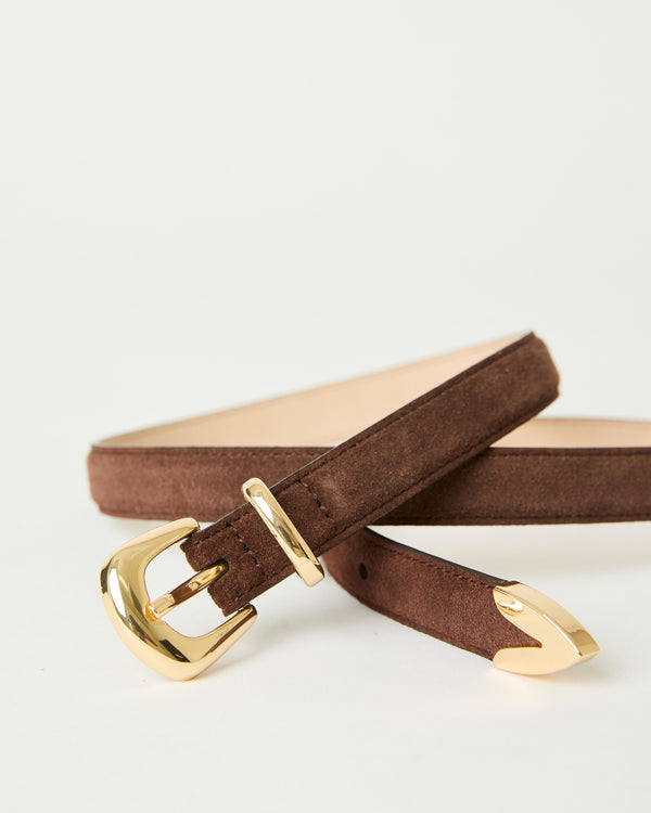 Leo Suede Belt in Chocolate and Gold