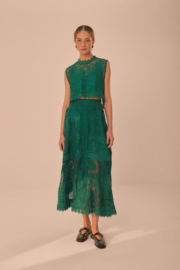 Green Toucans Guipure Midi Skirt