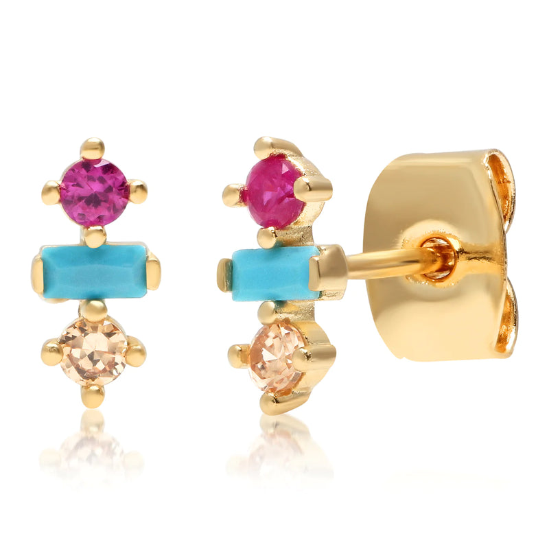 Three Stone Turquoise & Cz Stud