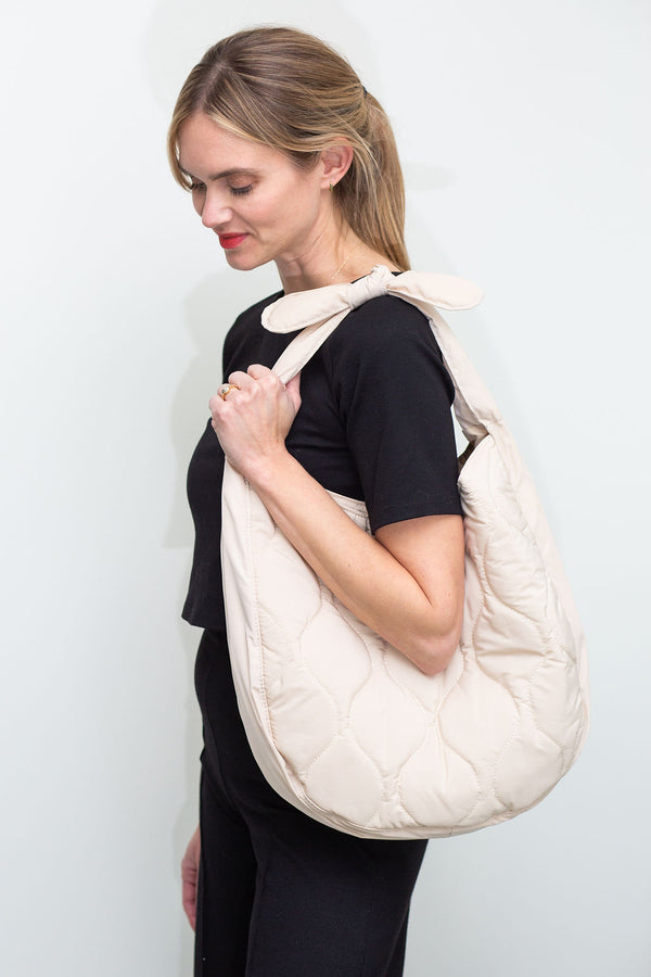 Hourglass Quilted Hobo Bag with Top Knot