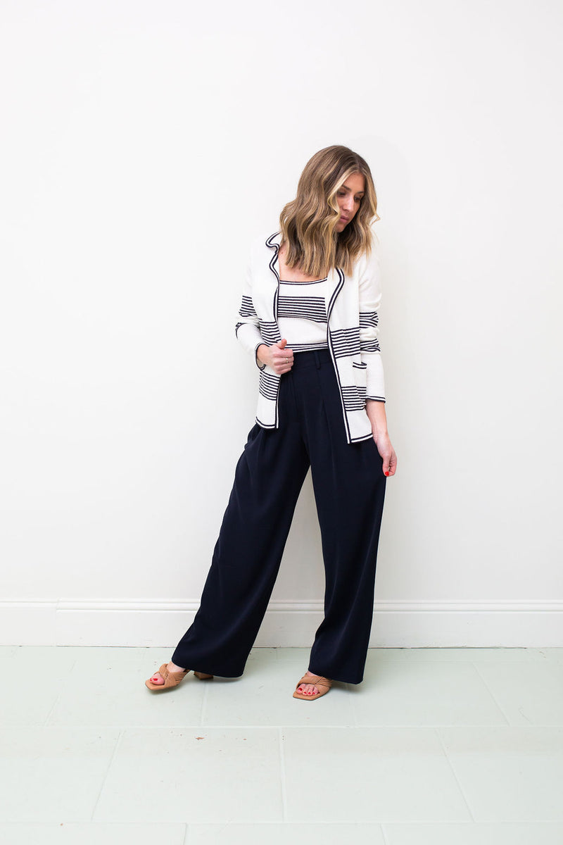 Pleated Wide Leg Trousers in Navy