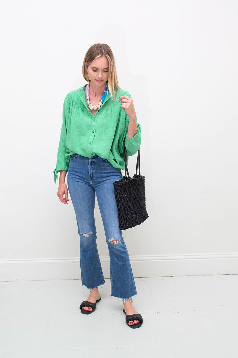 Cotton Pocket Long Sleeve Shirt in Green