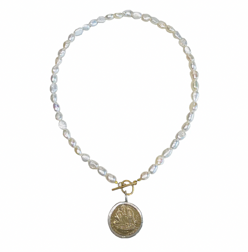Pearl Gold & Silver Coin Necklace