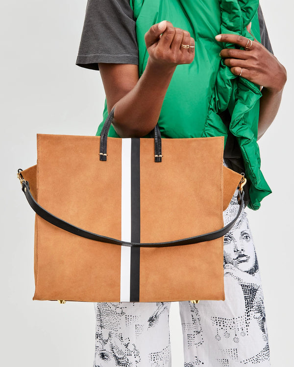 Simple Tote Camel Suede with Stripes